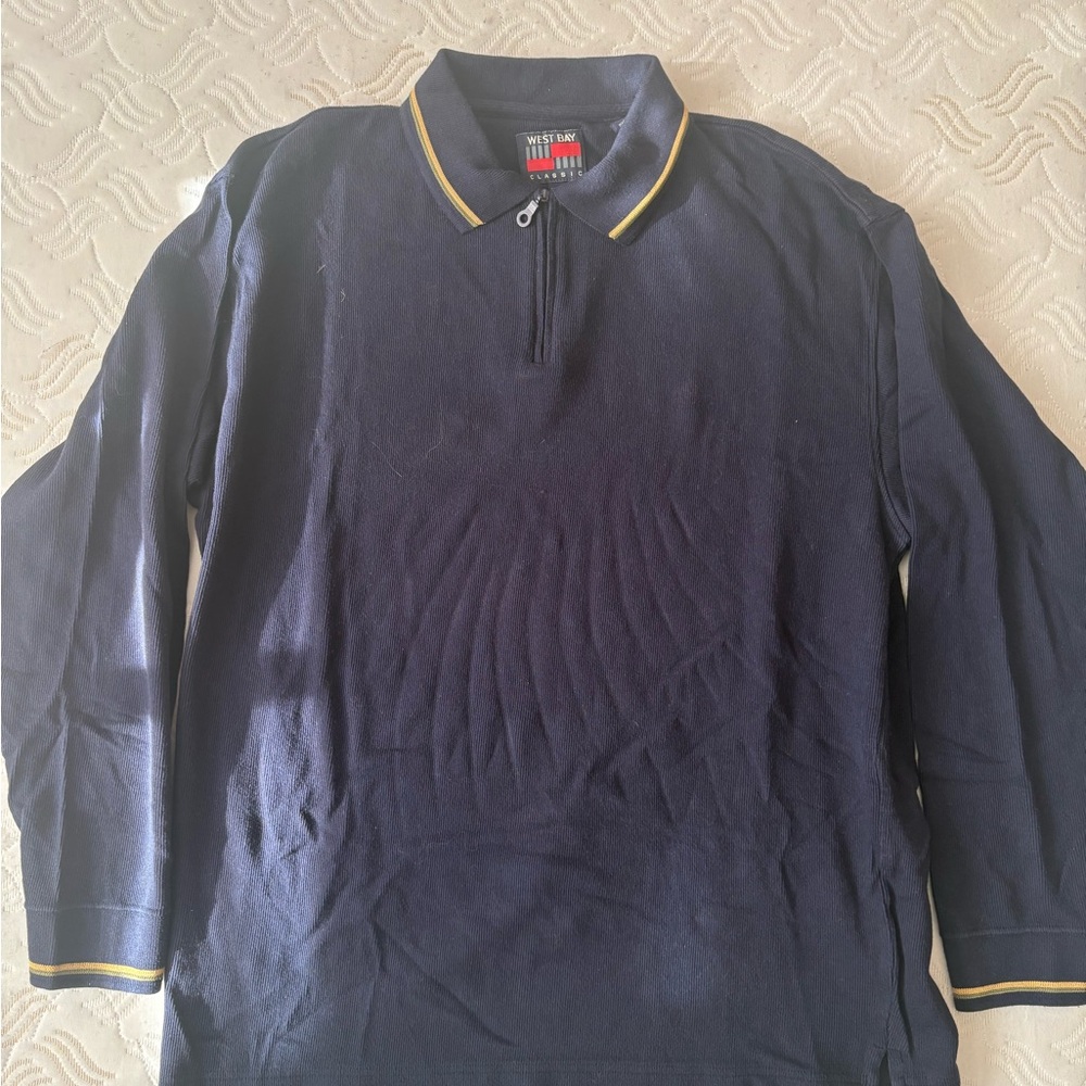 Navy Polo Shirt with Yellow Accents